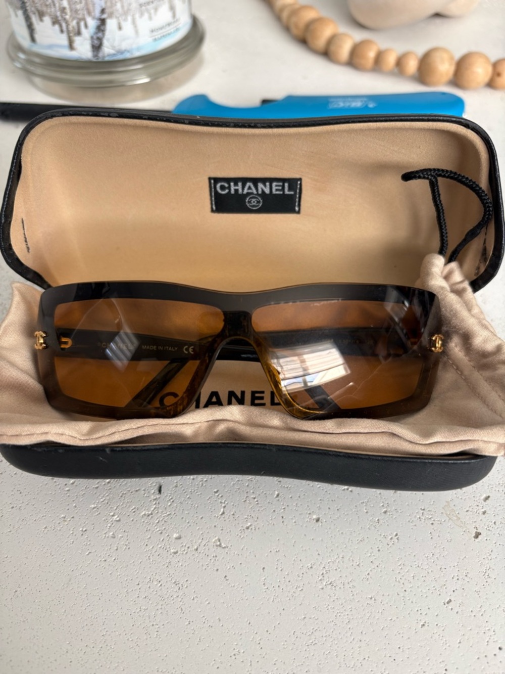 CHANEL Black Frame Sunglasses with Gold Accents - Picture 6 of 6